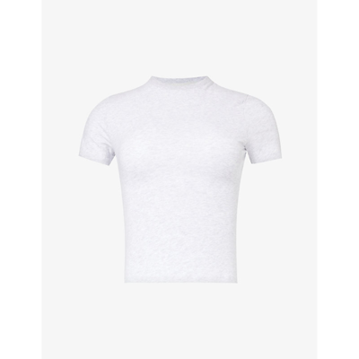 Lounge Underwear Womens Frost Melange Essential Brand-embroidered Stretch-cotton T-shirt