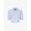 JACQUEMUS BARI STRIPED CUT-OUT CROPPED COTTON-POPLIN SHIRT