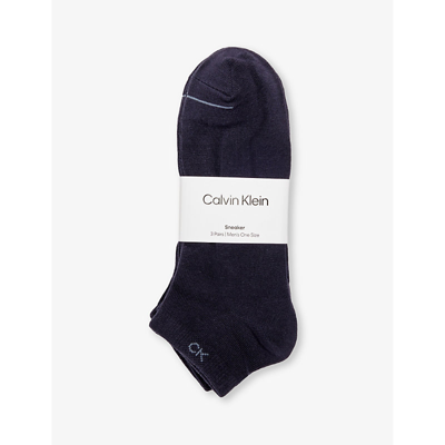 Calvin Klein Mens Navy Branded Low-cut Pack Of Three Cotton-blend Socks