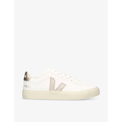 Veja Womens Gold Comb Women's Campo Logo-embroidered Low-top Leather Trainers Eur 37 / 4 Uk