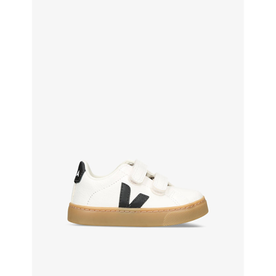 Veja Kids' Esplar Logo-embroidered Leather Low-top Trainers 2-5 Years In White/blk