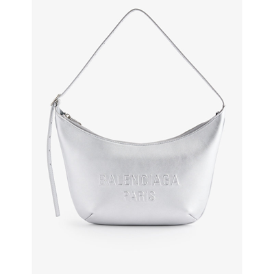 Balenciaga Womens Silver Mary-kate Logo-embossed Leather Shoulder Bag