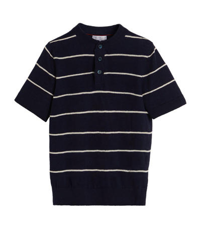 Brunello Cucinelli Kids' Knitted Henley T-shirt (4-12+ Years) In Blue