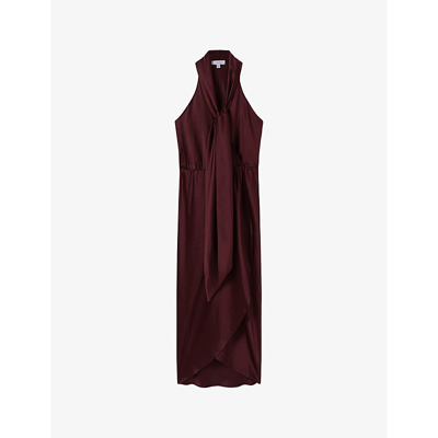 Reiss Womens Burgundy Tayla Halter-neck Woven Midi Dress