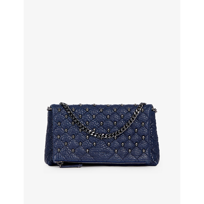 The Kooples Womens Navy Skull-embellished Quilted Small Leather Clutch Bag