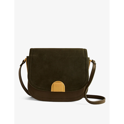 Ted Baker Womens Khaki Imilda Lock-embellished Suede Cross-body Bag