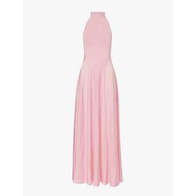 Alaïa Alaia Womens Rose Quartz High-neck Slim-fit Knitted Maxi Dress