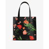 TED BAKER TED BAKER WOMEN'S BLACK FLEUCON SMALL ICON LOGO-EMBROIDERED FAUX-LEATHER TOTE