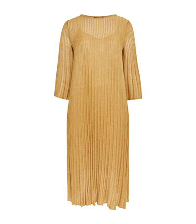 Marina Rinaldi Knitted Pleated Maxi Dress In Yellow