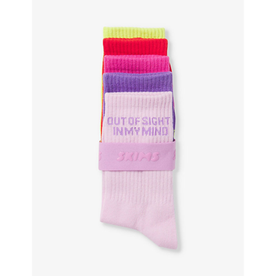 Skims Valentine's Day Slogan-intarsia Ribbed Stretch Cotton-blend Socks Pack Of Five In V-day Multi