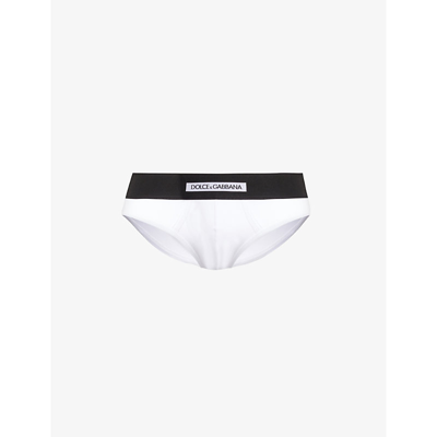 Dolce & Gabbana Branded-waistband Stretch-cotton Briefs In Optical White