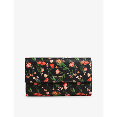 Ted Baker Womens Black Paitiia Floral-print Faux-leather Travel Wallet