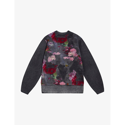 Ted Baker Womens Black Daysiyy Floral-motif Long-sleeve Wool Jumper