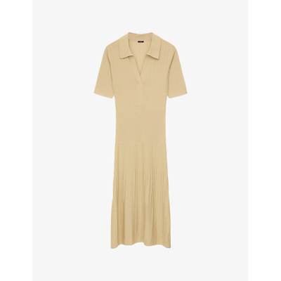 Joseph Ribbed Wool Polo Midi Dress In Safari