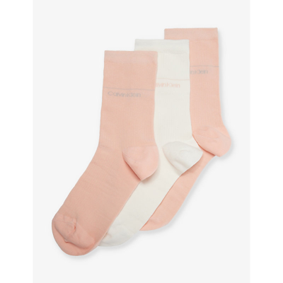 Calvin Klein Womens Pink Combo Branded-print Pack Of Three Cotton-blend Socks
