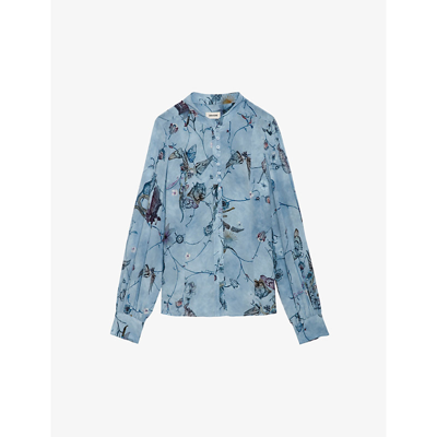 Zadig & Voltaire Zadig&voltaire Women's Glacier Twina Button-neck Graphic-print Silk Shirt