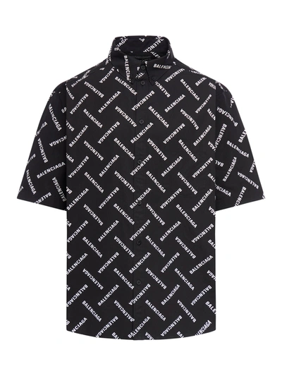 Balenciaga Logo-print Poplin Shirt In Black