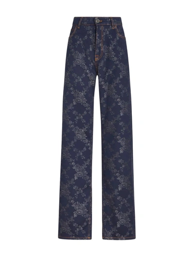 Etro Blue Floral-jacquard Jeans