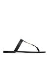 Saint Laurent Cassandre Logo-plaque Leather Sandals In Black