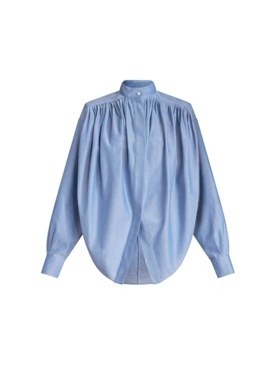 Etro Oversized Pleated Cotton-oxford Top In Blue