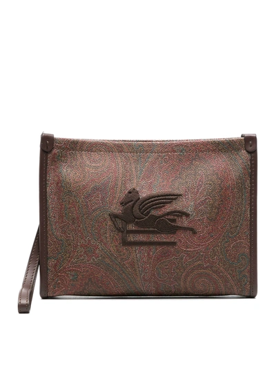 Etro Paisley-jacquard Clutch Bag In Brown
