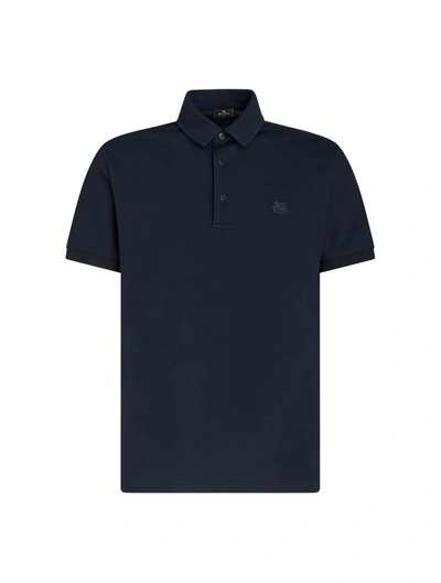 Etro Pegaso-embroidered Cotton Polo Shirt In Blue