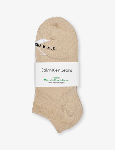 Calvin Klein Mens Taupe Combo Branded Low-cut Pack Of Two Cotton-blend Socks