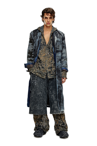 Diesel Cappotto In Denim Dévoré Gessato In Tobedefined