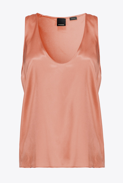 Pinko Top Sans Manches En Satin Stretch In Blush Marron-rouge