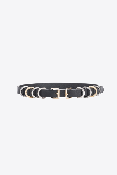 Pinko Belt With Metal Loops In Limo Black-shiny Nickel