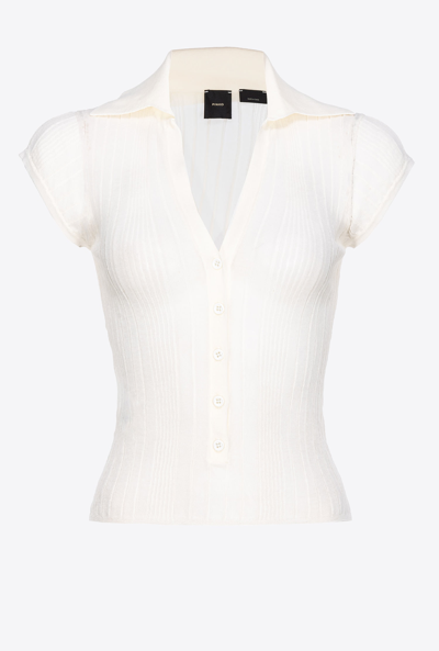 Pinko Ribbed Polo Blouse In Snow White