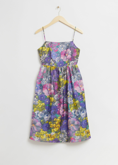 Other Stories Printed Silk Bow-detailed Dress In Purple