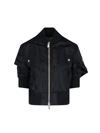 Sacai Pleated-hem Zip-up Bomber Jacket In Black  