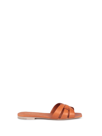 Saint Laurent `tribute` Flat Sandals In Brown