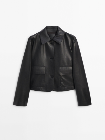 Massimo Dutti Nappa Leather Jacket With Pockets In Black