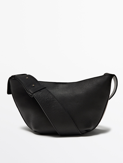 Massimo Dutti Tumbled Nappa Leather Crossbody Bag In Black