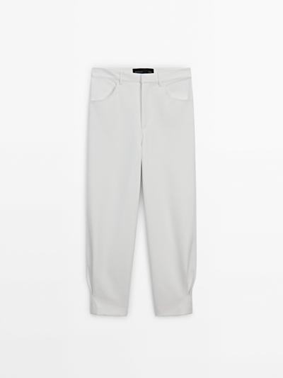 Massimo Dutti Pleated Hem Detail Trousers In White