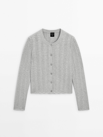 Massimo Dutti Wavy Knit Cardigan In Grey