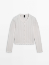 Massimo Dutti Wavy Knit Cardigan In Cream