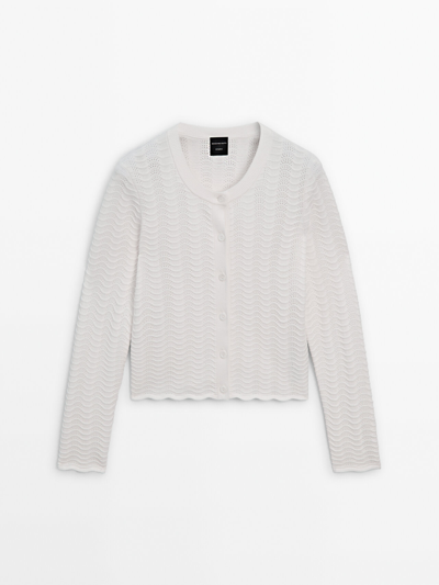 Massimo Dutti Wavy Knit Cardigan In Cream