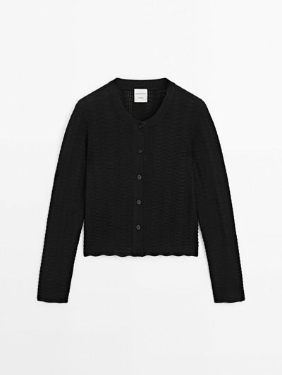 Massimo Dutti Wavy Knit Cardigan In Black