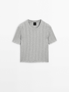 Massimo Dutti Wavy Knit Sweater With Short Sleeves In Grey