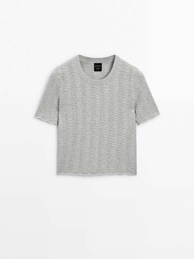 Massimo Dutti Wavy Knit Sweater With Short Sleeves In Grey