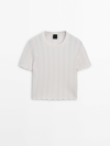 Massimo Dutti Wavy Knit Sweater With Short Sleeves In Gebrochen Weiss