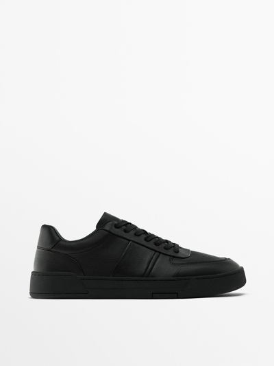 Massimo Dutti Black Leather Trainers