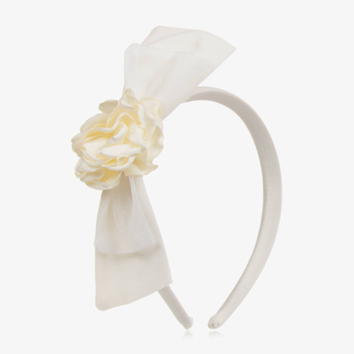 Patachou Kids' Girls Ivory Floral Bow Hairband In White
