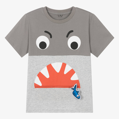 Stella Mccartney Kids' Grey T-shirt For Boy With Shark In Grey