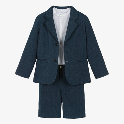 Foque Kids' Boys Navy Blue Linen Suit Set