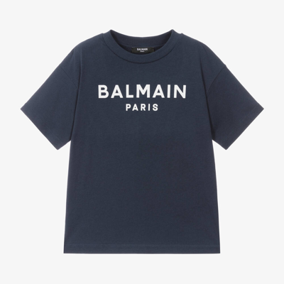Balmain Kids' Boys Navy Blue Paris Cotton T-shirt