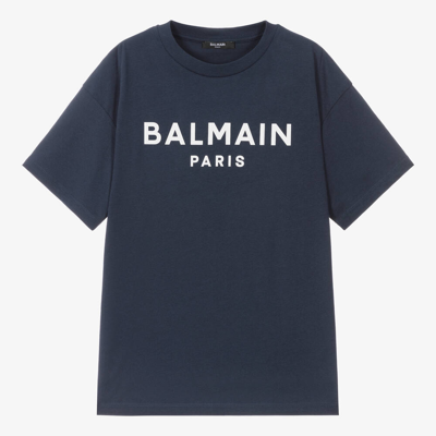 Balmain Teen Boys Navy Blue Paris T-shirt